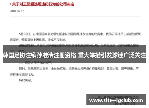 韩国足协注销孙准浩注册资格 重大举措引发球迷广泛关注